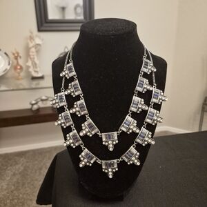 Chic Silver and Blue Geometric Necklace